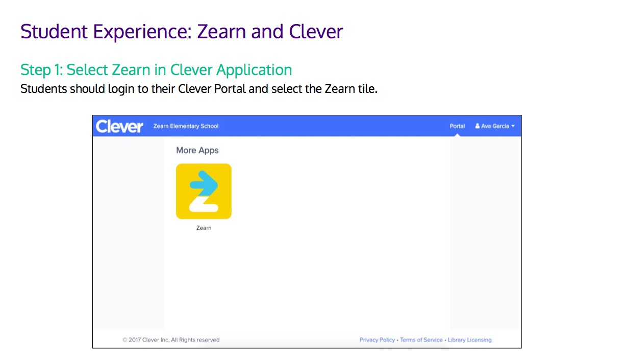 Student Experience First Login Through Clever Zearn